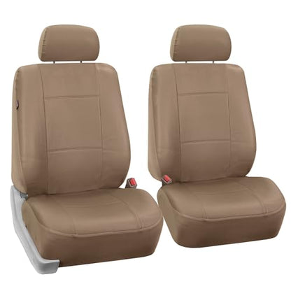 FH Group Front Set Faux Leather Car Seat Covers for Low Back Seat with Removable Headrest, Universal Fit, Easy to Clean Seat Covers for SUV, Sedan Van Tan - color: Tan, style: Front Set