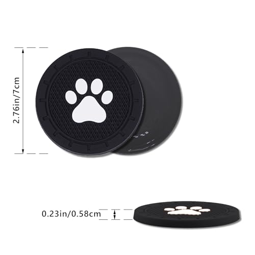 4 Pack Car Cup Holder Coasters, Dog Paw Insert Car Cup Coaster, 2.75 Inch Anti Slip Shockproof Embedded Drink Mat, Vehicle Interior Decor Accessories (Black)