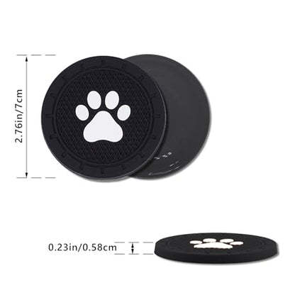 4 Pack Car Cup Holder Coasters, Dog Paw Insert Car Cup Coaster, 2.75 Inch Anti Slip Shockproof Embedded Drink Mat, Vehicle Interior Decor Accessories (Black)