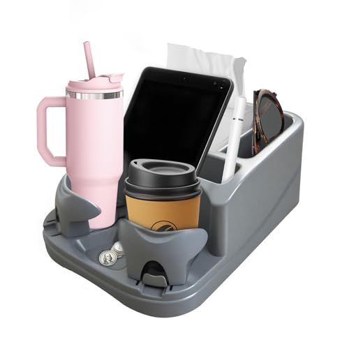 Car Center Console with Adjustable Cup Holders, Universal Center Console Organizer for Truck, Cars, Minivans, Suvs, Truck Floor Console, Bench Seat Center Console (Gray) - color: Gray