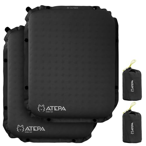 ATEPA Inflatable Seat Cushion, Compact Self-Inflating Seat Cushion for Stadium Airplane Air Travel Bleacher Camping, Blow Up Foam Seat Pad for Outdoor Sports Events Backpacking Hiking Sitting - color: XL 2 Pack Black
