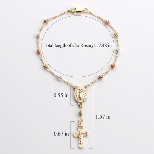 Gold Plated Beads Catholic Guadalupe Car Rearview Mirror Rosary Hanging Charm Chain for Women with Gift Box - color: Hollow beads