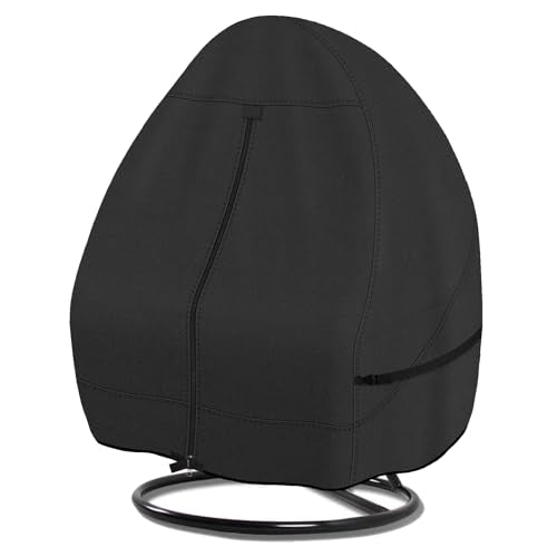 Porch Shield Patio Hanging Egg Chair Cover - 600D Waterproof Outdoor Double Seat Wicker Swing Egg Chair with Stand Protector, Black - color: Black, size: Double Seat - 66"W x 70"H