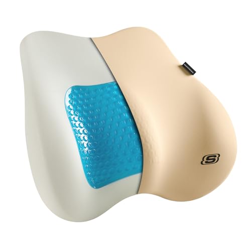 Skechers Lumbar Pillow Premium Gel & Memory Foam, Lumbar Support Pillow for Office,Chair Lower Back Pain Relief Lumbar Pillow,Ergonomic Back Support Pillow for Office Chair,Car,Home,Travel,Beige - color: Beige