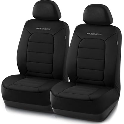 Skechers Memory Foam Car Seat Covers,Thick Cool Touch Fabric Seat Covers Front Seat Covers Airbag Compatible,Automotive Comfort Protection for Most Cars,Vans,Trucks,SUV,Black