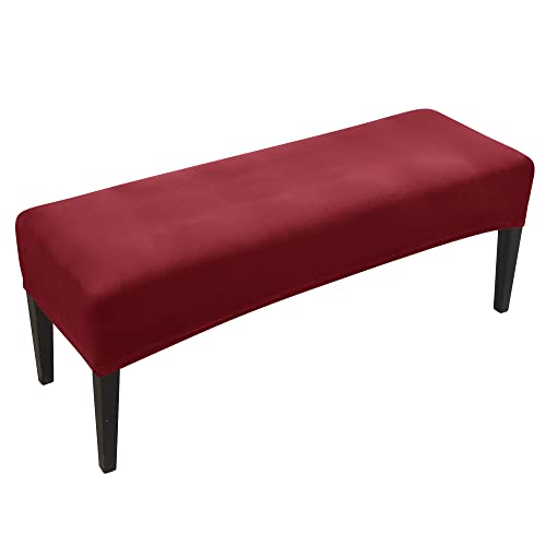 FORCHEER Velvet Bench Slipcover - Washable Seat Protector for Living Room, Kitchen & Bedroom (Velvet-Wine Red) - color: Velvet-wine Red