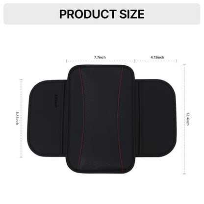 Car Center Console Cover with Side Storage Pockets, Patchwork Leather Armrest Pad with Carbon Fiber Texture, Non-Slip Auto Armrest Cushion Protector for Most Cars, Vehicles, SUVs (Blue)