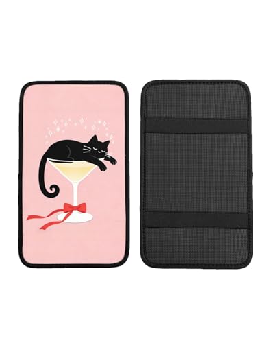 Car Handrail Box Cushion Soft Comfortable Anti Slip Middle Consoles Protector, Universal for Most Cars Trucks and SUV Fashion Car Interior Accessories Unisex - Cocktail Cat - color: Cocktail Cat