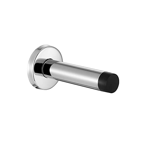 JQK Door Stopper Chrome, 304 Stainless Steel Thicken 1mm Sound Dampening Door Stop Bumper Wall Protetor, Polished Chrome, DSB5-CH - color: Chrome & Black Tip, size: 1 Pack