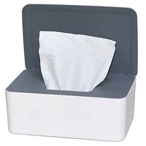 Diaper Wipes Dispenser, Tissue Storage Box Case, Wet Wipe Dispenser Holder with Lid for Home, Office, Cars (Gray-White) - color: Gray-white