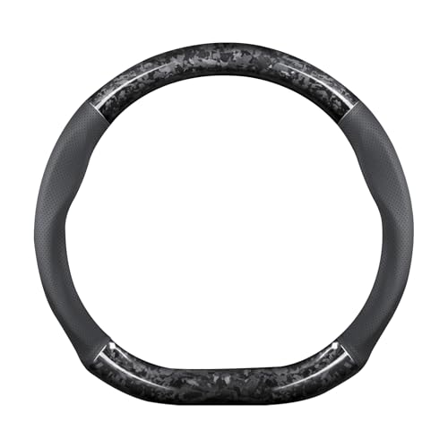 Ergocar Car Steering Wheel Sleeve,D-Type Forging Carbon Fiber and Leather Steering Wheel Sleeve,37-38cm/14.5-15inch,Non-Slip,Soft,Breathable,Modern Sports Style - color: Black D -shaped