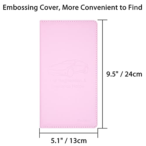 Car Insurance and Registration Holder, 9.5 x 5 Inch PU Leather Vehicle Glove Box Organizer Wallet Case for Insurance Card, Driver License, Paperwork - Pink - color: Pink