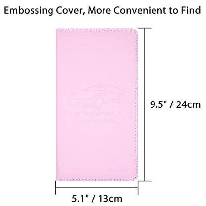 Car Insurance and Registration Holder, 9.5 x 5 Inch PU Leather Vehicle Glove Box Organizer Wallet Case for Insurance Card, Driver License, Paperwork - Pink - color: Pink