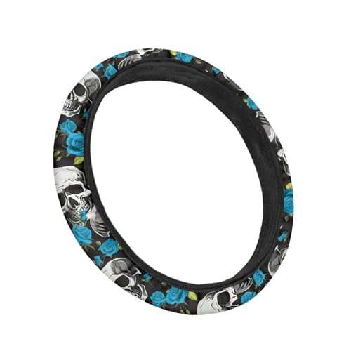 AFPANQZ Skulls Print Car Steering Wheel Cover Stretch-on Fabric Neoprene Comfortable Grip Automotive Steering Wheel Protector Adult Anti-Slip Universal 15 inch Machine Washable Gray - color: Skulls gray
