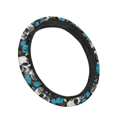 AFPANQZ Skulls Print Car Steering Wheel Cover Stretch-on Fabric Neoprene Comfortable Grip Automotive Steering Wheel Protector Adult Anti-Slip Universal 15 inch Machine Washable Gray - color: Skulls gray
