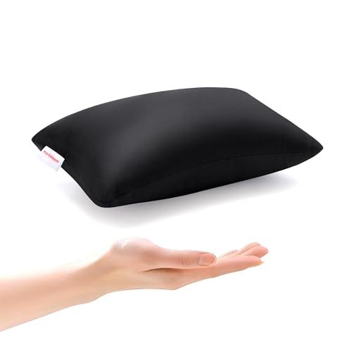 Pro Goleem Small Pillow 11"x7"x2.5" for Camping and Traveling with Name Tag Mini Tiny Pillow for Kids Sleeping and Chair Car Air Nap Neck Lumbar Knee Rest Pillows, Black - color: Black