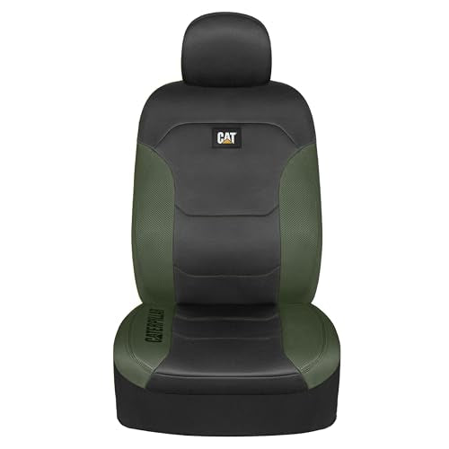 CAT Flexfit Green Black Seat Covers for Cars, Trucks, & SUV - (2) Front Car Seat Cover Front Seat Protectors - Airbag Compatible Seat Covers for SUV Interior Covers & Truck Seat Cover Car Accessories