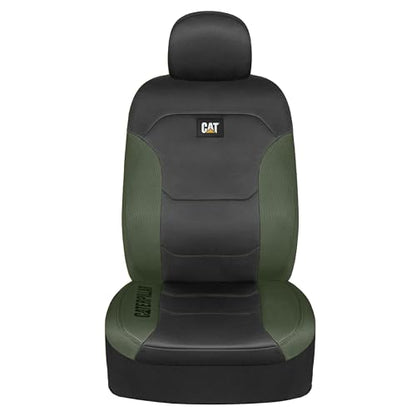 CAT Flexfit Green Black Seat Covers for Cars, Trucks, & SUV - (2) Front Car Seat Cover Front Seat Protectors - Airbag Compatible Seat Covers for SUV Interior Covers & Truck Seat Cover Car Accessories