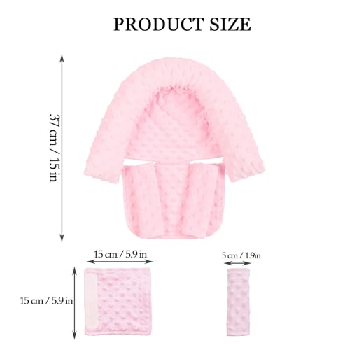 Baby Head Support and Strap Covers - Infant Head Support Pillow Super Soft Head and Neck Pillow for Car Seat Baby Headrest and Carseat Neck Cover,Light Pink