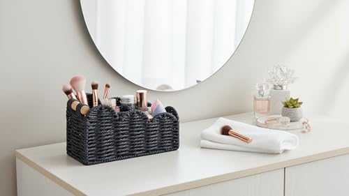CubesLand Bedside Table Desk Organizer Caddy, Remote Pen&Pencil Holder Cup, Makeup Brush Holder w/Scalloped Perfect for Home, Office Desk, Living Room Table Decor, 3 Slots Black - color: Black