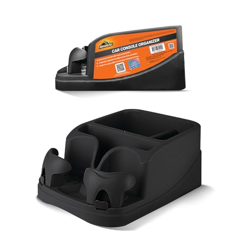 Armor All Car Console Organizer, Car Seat Organizer with 2 Adjustable Cup Holders, 3 Large Storage Compartments, Seatbelt for Secure Hold, Vehicle Middle Seat Organizer for Cars, Trucks, Minivans