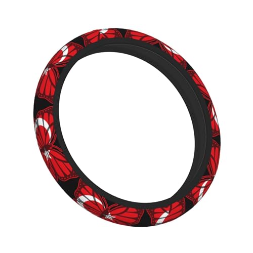 Butterfly Turkey Flag Breathable Neoprene Steering Wheel Cover - Anti-Slip Floral Design Universal Fit for Cars/Trucks/Suvs (14.5"-15" Inch) - color: Butterfly Turkey Flag