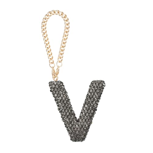 MECCANIXITY Bling Car Letter Charm, Initial V Letter Interior Car Rear View Mirror Decoration Hanging Crystal Ornaments for Women Bags Water Cup DIY Craft, Gray - style: V Letter