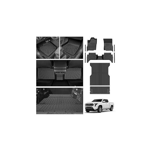 Cartist Floor Mats for Toyota Tacoma Hybrid 2024 2025 2026, All Weather 5FT Trunk Bed Mat, Tailgate Mat & Door Sill Guards for Tacoma Accessories, Heavy Duty TPE Car Mats, Car Accessories - size: 1)Toyota Tacoma Hybrid 24+ Full Set