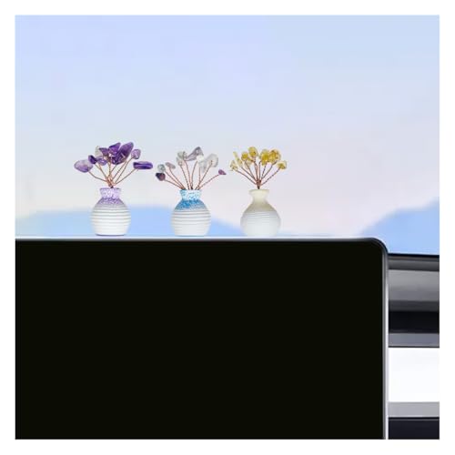 Mini Plant Car Dashboard Decoration, Cute Crystal Tree Rearview Mirror Accessories, Aesthetic Auto Dashboard Flower Pots Ornament, Universal for Car Interior, Home, Office (Tricolor) - size: Tricolor