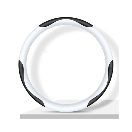 Leather Car Steering Wheel Cover, Elegant, Fashionable, Comfortable, Non-Slip, Breathable, Universal 15 inch, Black and White - color: black and white