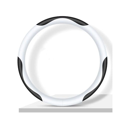 Leather Car Steering Wheel Cover, Elegant, Fashionable, Comfortable, Non-Slip, Breathable, Universal 15 inch, Black and White - color: black and white