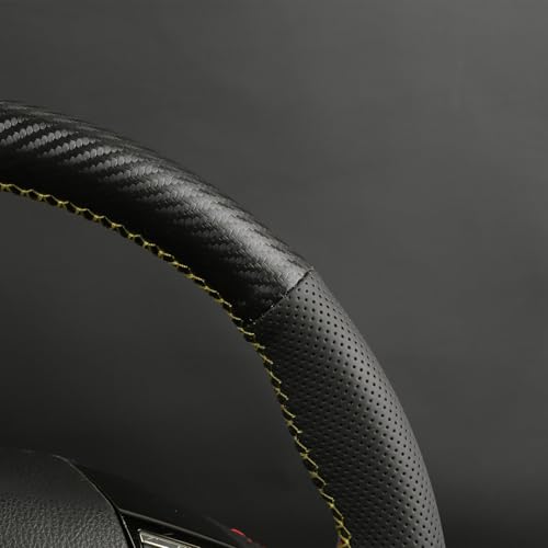 Elegant Steering Wheel kit Wrap, Matte Carbon Steering Wheel Cover and Microfiber Leather, Hand Stitched, Universal Size with Centering Mark.Yellow - color: Yellow Thread