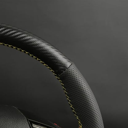 Elegant Steering Wheel kit Wrap, Matte Carbon Steering Wheel Cover and Microfiber Leather, Hand Stitched, Universal Size with Centering Mark.Yellow - color: Yellow Thread