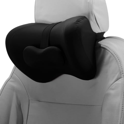 Car Headrest Pillow Ergonomic Comfortable Neck Support Pillow Milk Silk Fabric and Memory Foam Bandage Adjustable Width Black Set of 1 for Driving - color: Black
