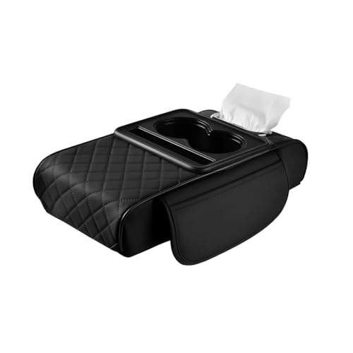 Car Armrest Pad, Universal Armrest Cushion Pad, Leather Armrest Box Pad - color: With cup holder, Black