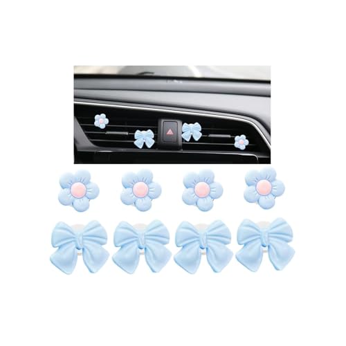 8PCS Car Air Vent Clips, Cute Bow & Sunflower Vehicle Vent Decorations Charm, Aesthetic Automotive Interior Outlet Ornament Accessories, Universal for SUV Sedan Truck (Blue) - color: Blue