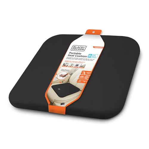 BLACK+DECKER Car Seat Cushion with Memory Foam – Ice Silk Portable Driver & Car Seat Pad for Pain Relief – Non-Slip Back, Washable Cover – Office Chair, Wheelchair, Travel Use, Black