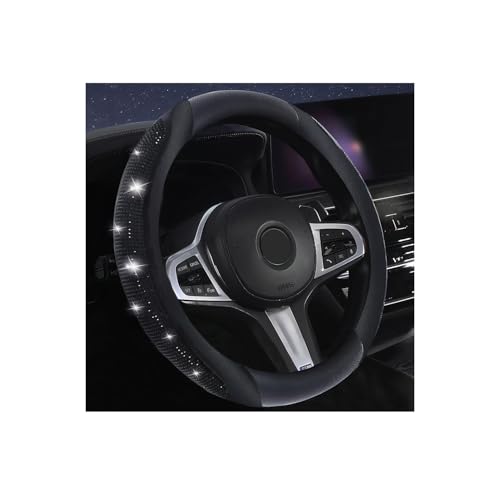 Bling Leather Steering Wheel Cover, Diamond Crystal Rhinestones Sparkly Steering Wheel Protector for Women Girls Soft Breathable Non-Slip Universal Fit 15" Car Accessories - Black - color: Black