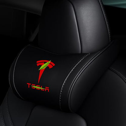Car Headrest Neck Pillow Support Ergonomic, with Valve Stem Covers Accessory for Driving Seat Fatigue Relief Compatible with Model S X 3 Y & Cybertruck - 2 Pieces - color: A. Black Ver. 3