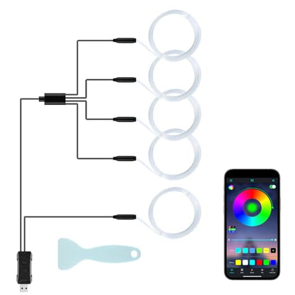 Smart Car LED Interior Lights with USB Port, LED Strip Fiber Optic Lights, Wireless App Control, Sync to Music, Car Accessories Gifts for Women and Men, 5 in 1 - size: 5 in 1- App Control