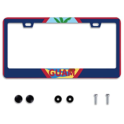 Personalise Guam Flag License Plate Frames Round Hole Guams License Plate Frame Car Universal Accessories Stainless Steel Cars Decorative 2 Holes Screws Fits Standard US Vehicles Size 12.2 x 6 Inch - color: Guam Flag