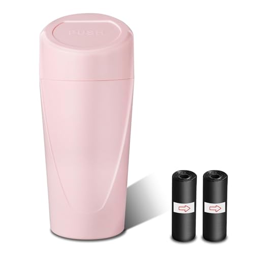 Car Trash Can with Lid, Leakproof Garbage Can with 40 Attached Trash Bags, Mini Essential Car Accessories for Interior for Car,SUV, Home, Office (Sakura Pink) - color: Sakura Pink