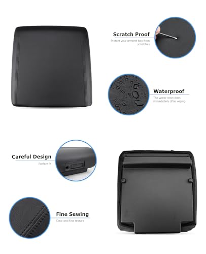 INTGET Center Console Cover for 2025 2026 Ford F150 Accessories Interior 2021 2022 2023 2024 Car Middle Arm Rest Armrest Lid Seat Cover Protector Elbow Cushion Pad(Black Stitches, 2021-2026)