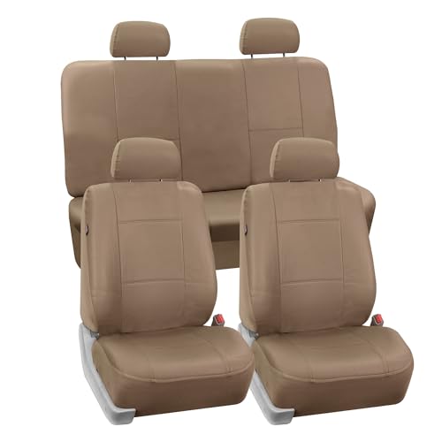 FH Group Full Set Faux Leather Car Seat Covers for Low Back Front Seat Covers, Solid Back Seat Cover, Universal Fit, SUV, Sedan, Van, Seat Cover, Tan - color: Tan, style: Full Set