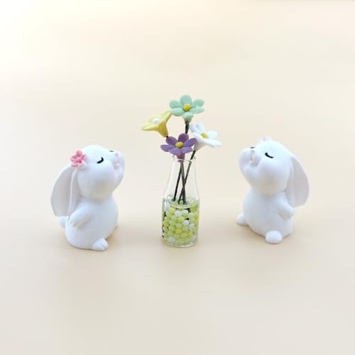 Cute Rabbit Car Dashboard Accessories Flowers Rear View Mirror Decorations, Funny Car Interior Accessories for Girls Women Daisy Charm