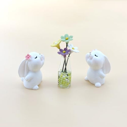 Cute Rabbit Car Dashboard Accessories Flowers Rear View Mirror Decorations, Funny Car Interior Accessories for Girls Women Daisy Charm