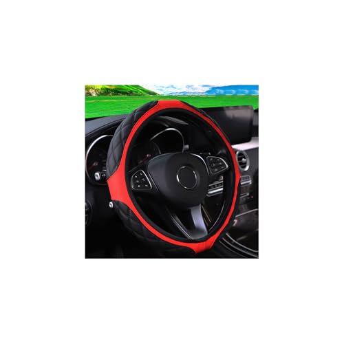 15 Inch Car Leather Steering Wheel Cover, Automotive Accessories Elastic Breathable Anti-Slip Soft Wheel Protector Fits Men and Women, Suitable for SUVs, Trucks, Vehicles and RVs (Red) - color: Red