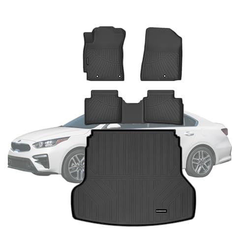 TPE Floor Mats & Cargo Liner for 2019-2024 Kia Forte All Weather Car Floor Liners Fit S/EX/FE/LX/LXS/GT/GT-Line Accessories Black - size: 2019-24|For KIA Forte|1st&2nd