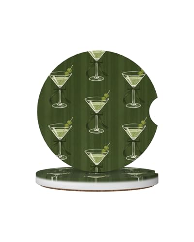 Car Cup Holder Coasters, 2 Pcs Ceramic Coasters with Cork Back and Finger Slot, Anti-Slip Shock Absorbing Woman and Men Universal Car Accessories - Mojito - color: Mojito