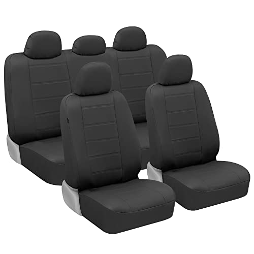 BDK carXS Black Leather Car Seat Covers Full Set, 9-Piece Faux Seat Covers for Cars, Includes Front and Back Seat Cover, Automotive Seat Covers for Trucks SUV - color: Black, size: Full Set Seat Covers
